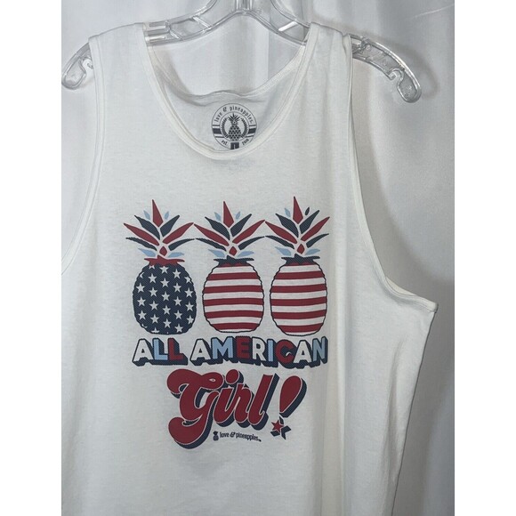 L Love&Pineapples All American Girl White Woman Graphic Tank Top 100% Cotton - Picture 3 of 7